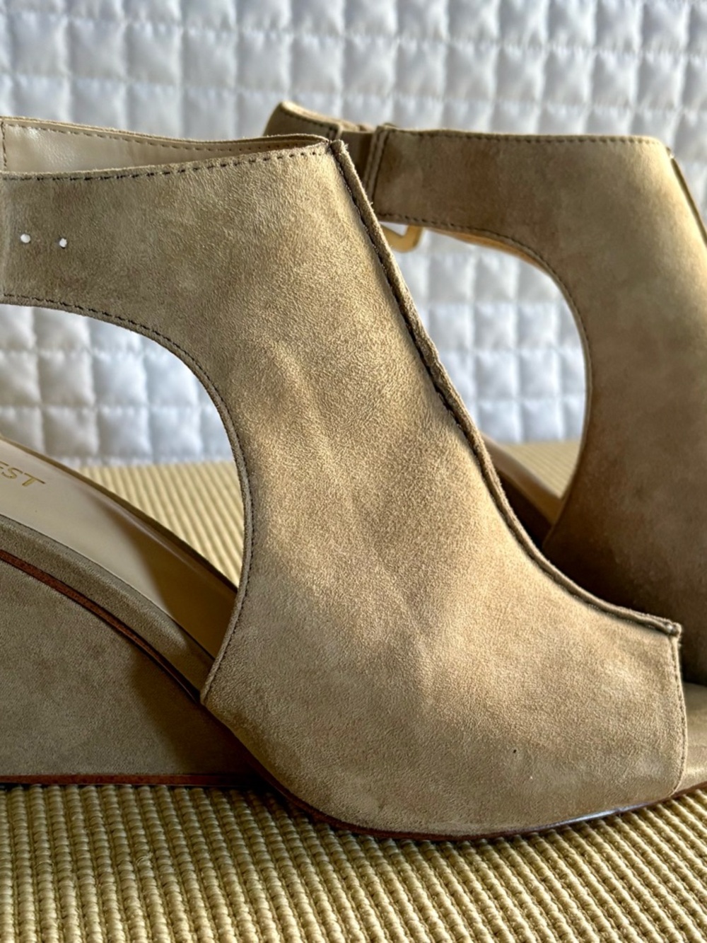 Nine West Tan Suede Peep-Toe Wedge Sandals